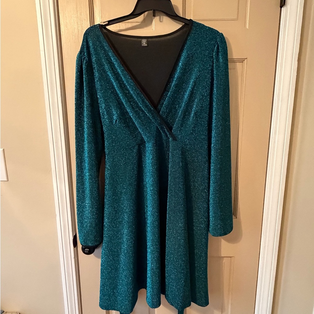 SHEIN Sparkling Teal Long Sleeve Dress